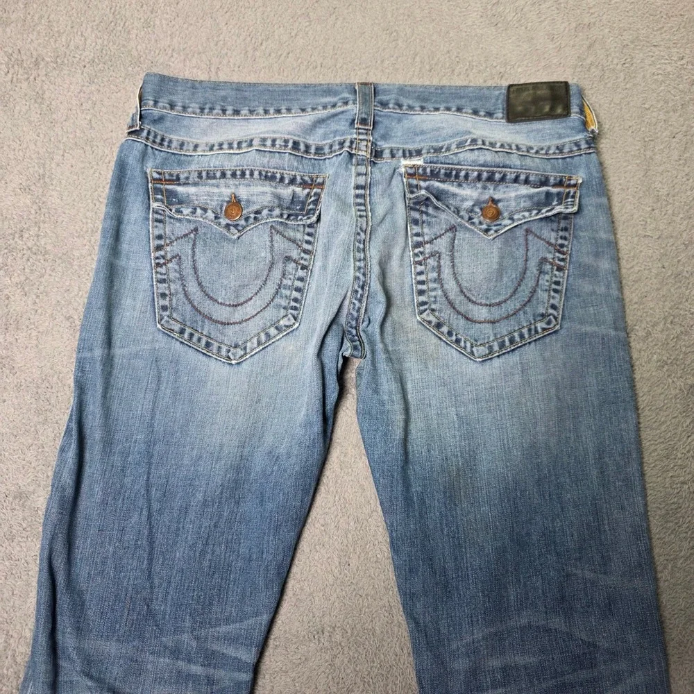 True Religion Mens 40 Ricky Relaxed Straight Jeans Blue Horseshoe Flap Pocket
